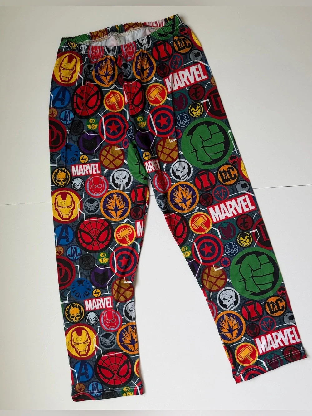 Marvel Black Tee with Multicolor Avengers Face & Colorful Icon Leggings